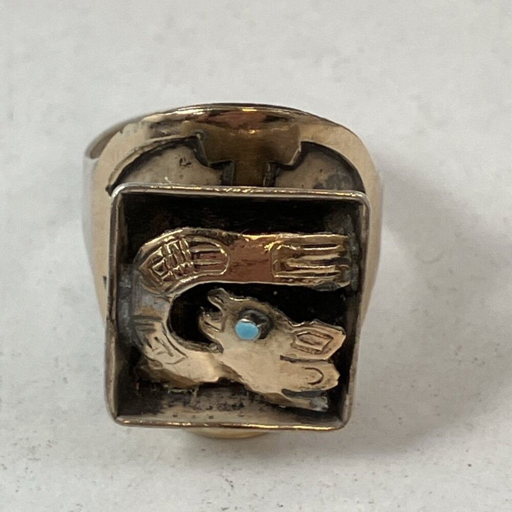 Sterling 925 & 18k Gold Overlay Vintage Cuzco Ring, Size 6-8 Adjustable. Unisex